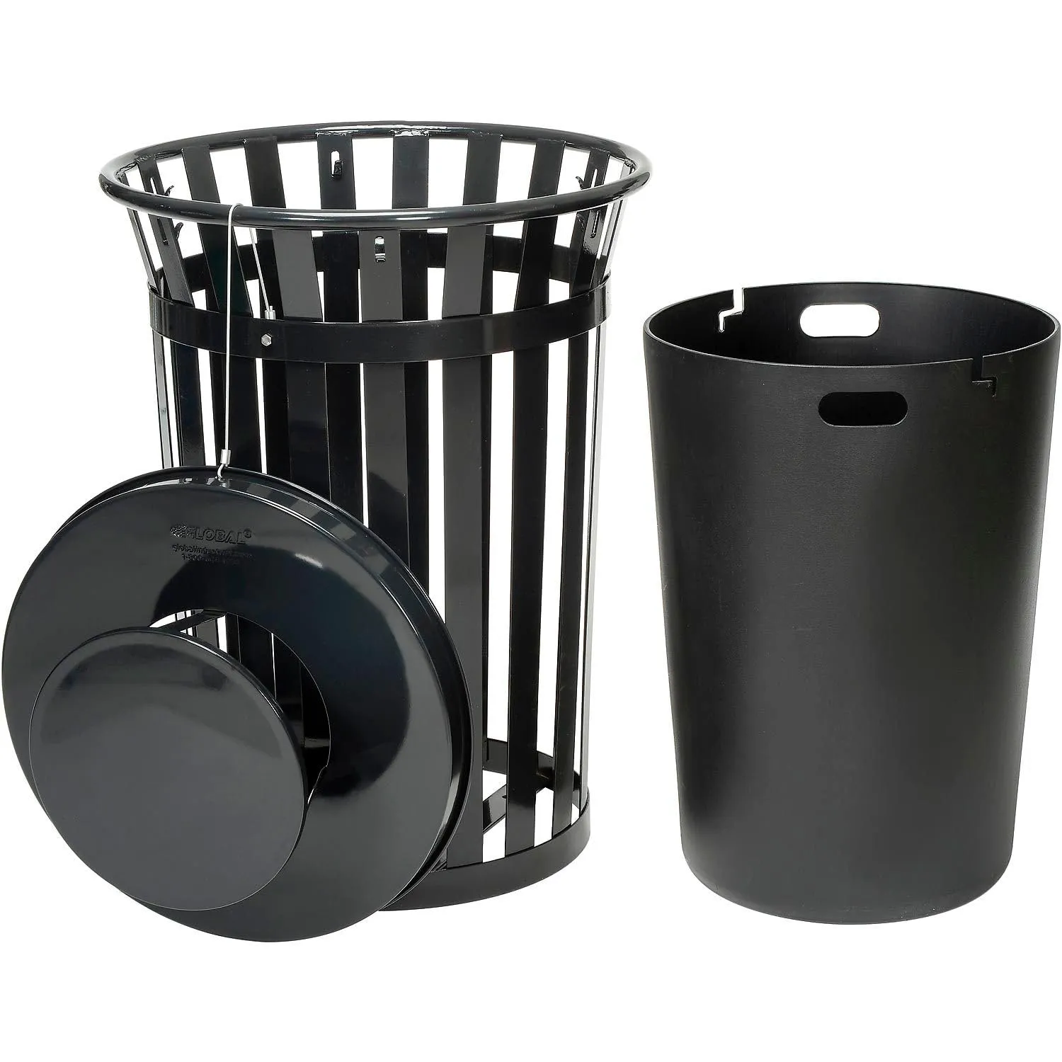 cnn-machining-Industrial-Global-Industrial-Heavy-Duty-36-Gallon-Capacity-Outdoor-Metal-Slatted-Trash-Receptacle-with-Rain-Bonnet-Lid-&-Plastic